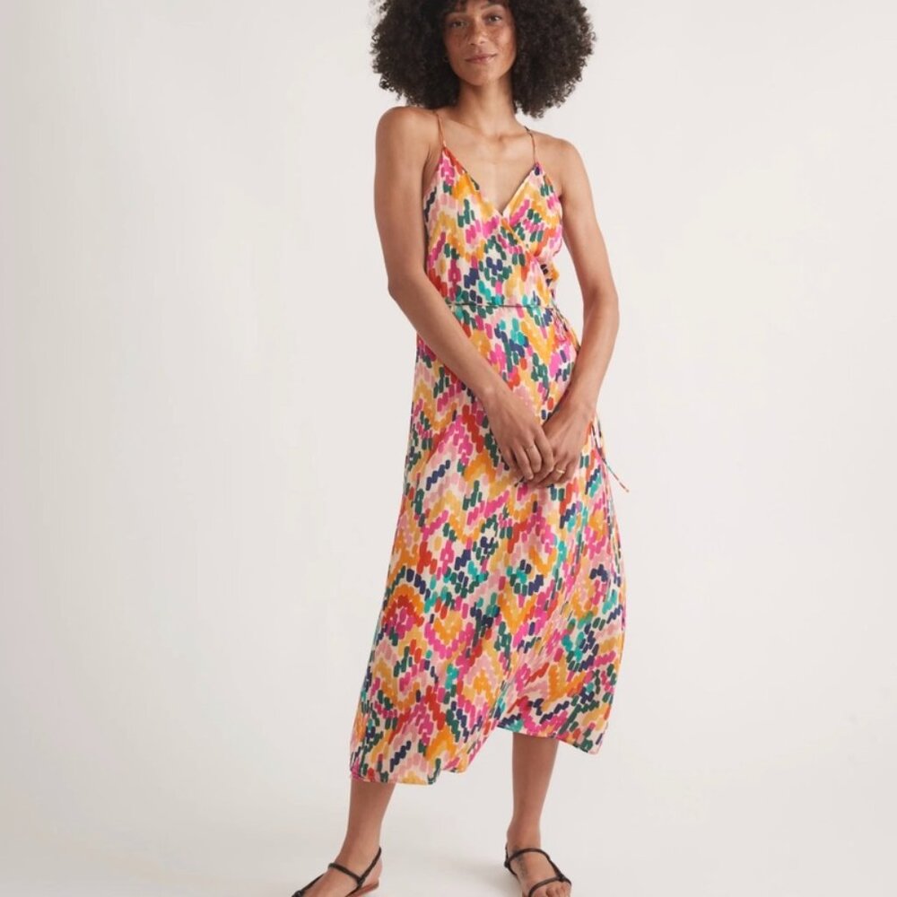 MARINE LAYER WRAP DRESS WITH POCKET BRIGHT WATERCOLOR SMALL
